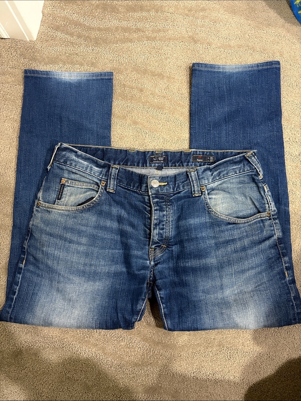 Armani Jeans Straight Leg Denim in Distressed Blue